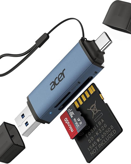 Acer SD Card Reader USB C, Dual Slots USB 3.0 Type C to Micro SD Card Adapter, Memory Card Reader for MicroSD, SDHC, SDXC, Compatible with Laptop, PC, iPhone16/15, MacBook, iPad Pro, Android-Midnight
