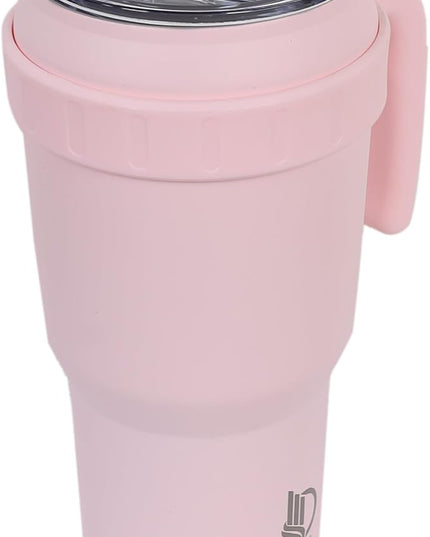 40 Oz Tumbler with Handle & Straw Lid, Insulated Stainless Steel Vacuum Flask, Double Wall Thermal Car Cup for Hot & Cold Drinks, Leak Proof, BPA Free (Light Rose Beige)
