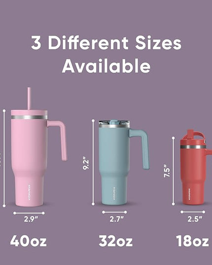 Hydrapeak Voyager 40 Oz Stainless Steel Tumbler with Handle, Insulated Water Bottle With Straw & Lid, Cupholder Friendly Reusable Travel Mug (Mauve)