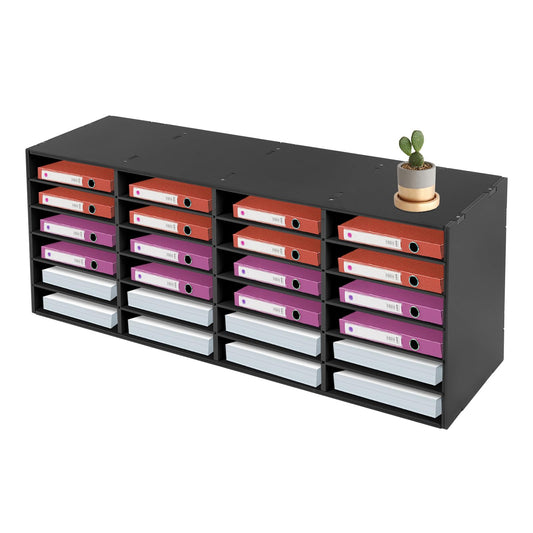 24 Slot Mail Sorter Organizer, Wood Literature Organizer Student Mailbox for Classroom, Desktop File Paper Storage Rack for Office Home School - 39.4"L×11.8”W×16.5“H (Black, 24-Compartment-A)