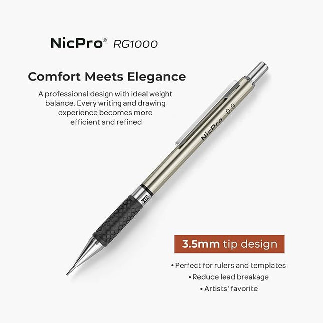 Nicpro 0.9 mm Art Mechanical Pencils Set in Case, 6 PCS Metal Drafting Pencil 0.9mm Lead Pencil with 6 Tube HB Lead Refills, 3 Erasers, 18 PCS Eraser Refills for Artist Writing, Drawing, Sketching