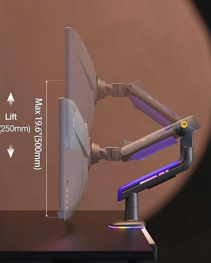 NB Gaming Monitor Arm or for 32 to 60 Inches Screen, Load up to 20 kg, VESA 75/100, RGB-Light, Heavy Duty, Multi Angle Adjustable, Premium Aluminum, Purple Blue