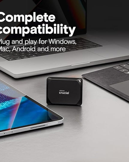 Crucial X10 Pro 4TB Portable SSD, Up to 2100MB/s Read, 2000MB/s Write, 3.2 USB-C, External Solid State Drive, Durable Storage for PC & Mac, for Professional Creators, Black - ‎CT4000X10PROSSD902