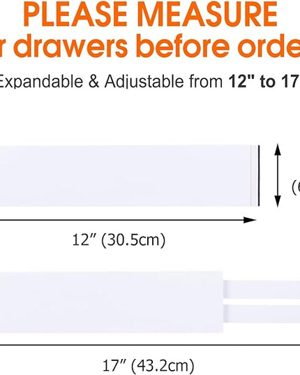 Bamboo Drawer Dividers Organizers, Kitchen Drawer Organizer, Adjustable Drawer Divider for Clothes, Kitchen, Dresser, Bedroom, Bathroom and Office, 4-Pack (White, 12-17 IN)