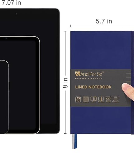 &And Per Se Lined Journal Notebook, 160 Pages, A5 5.7 x 8 inches College Ruled Thick Paper Notebook Journals for Writing, Hardcover Notebooks for Women Men Office School (1 Pack, Royal Blue)