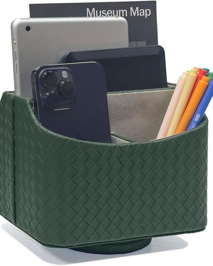UnionBasic Rotating Desk Organizer, 360 Degree Desk Spinning Caddy, Desktop TV Guide/Mail/Media/Remote Controller Holder Organizer, Woven Green