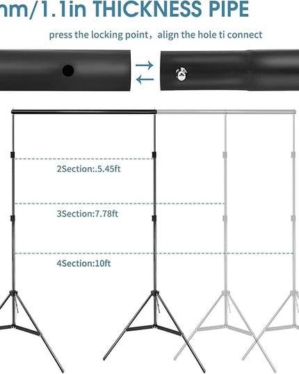 Photo Video Studio 10x7Ft (WxH) Adjustable Background Stand Backdrop Support System Kit with Carry Bag