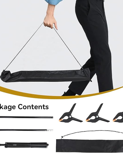 UTEBIT T-Shape Backdrop Stand Support Kit 6.6x5ft, Adjustable Photo Backdrop Stand with 3 Strong Spring Clamps, Photography Videography Studio Green Screen Backdrop Stand Portable for Parties