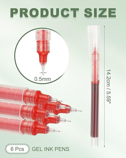 PATIKIL 6Pcs Colored Gel Ink Pens, 0.5mm Extra Fine Point Smooth Writing Japanese Quick Drying Liquid Ink Rollerball Pens for Office Stationery Classroom Teachers, Red