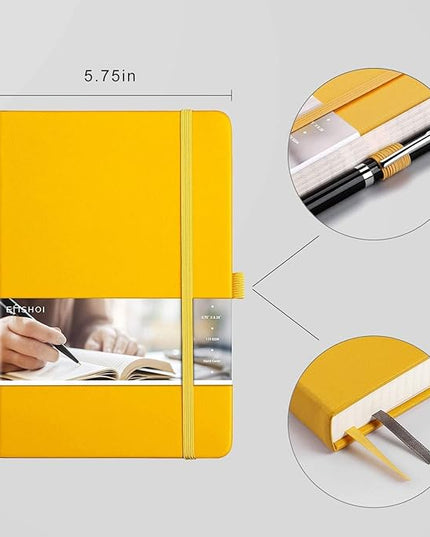 EMSHOI Graph Paper Notebook - 256 Pages A5 Graph Notebook/Journal, Square Grid Notebooks for Work, 120gsm Thick Paper, Executive Hardcover Leather, Inner Pocket, Pen Loop 5.75'' × 8.38''-Yellow
