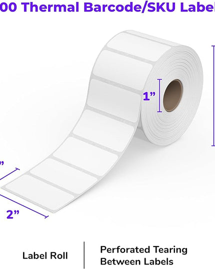 Rollo Direct Thermal 2x1 Barcode Labels - Roll of 1,000 Thermal Labels for Shipping (Commercial Grade Stickers)