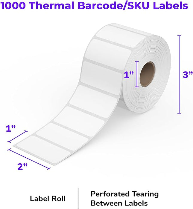 Rollo Direct Thermal 2x1 Barcode Labels - Roll of 1,000 Thermal Labels for Shipping (Commercial Grade Stickers)