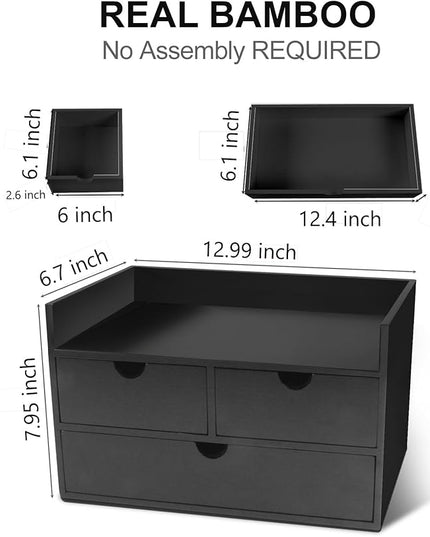 Charmewooden Desk Organizer with Drawers Countertop Drawer Organizer Drawers for Desk Top Home Office Workspace Bathroom Toiletries Supplies (black with shelf)