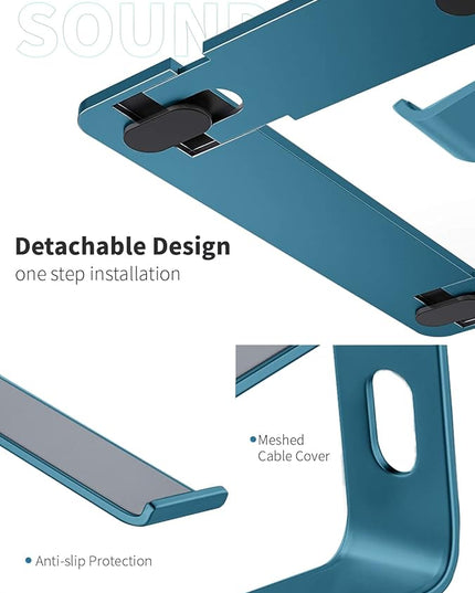 SOUNDANCE Laptop Stand, Aluminum Computer Riser, Ergonomic Laptops Elevator for Desk, Metal Holder Compatible with 10 to 15.6 Inches Notebook Computer, Navy Blue