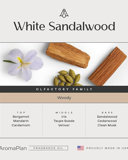 AromaPlan Fragrance Oil White Sandalwood 5 Fl Oz (148ml) Winter Collection | Luxury Hotel Scent Diffuser Oil | Hotel, Home & Spa | Non-Toxic, Made in USA - Bigger Bottle, Bolder Aroma & Longer Lasting