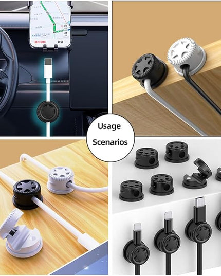 11PCS Cable Management Cord Holder Organizer, Magnetic Cable Clips Adhesive Wire Keeper, Under Desk for Bedside Nightstand Table Desktop USB Wall Car Office Workspace Accessories (White)