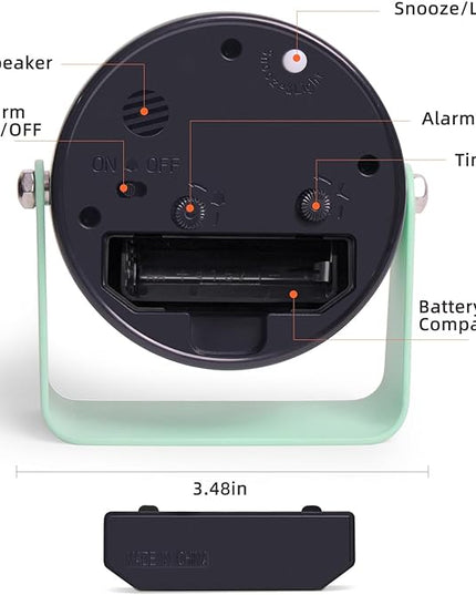 TIMESS Analog Alarm Clock, Silent Non-Ticking Quartz Movement, Battery-Operated with Snooze & On-Demand Light, Easy to Set Gentle Wake Bedside Desk Clock, Ideal for Home, Travel, Office (Green)