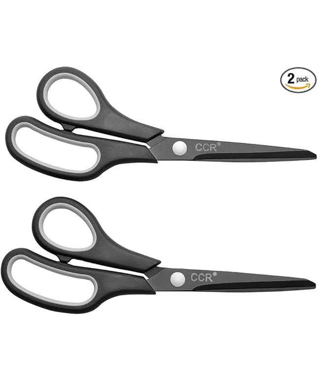 CCR Scissors 8 Inch Soft Comfort-Grip Handles Sharp Titanium Blades, 2-Pack