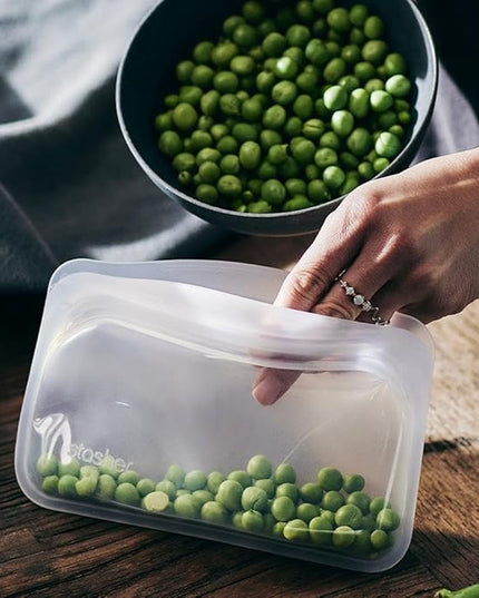 Stasher Premium Silicone Reusable Food Storage Bags, 4-Pack, Clear, Multi-Use Food Storage Bags, Lunch Bag, Travel Containers, BPA Free, Leak-free, Dishwasher-Safe, Eco-friendly