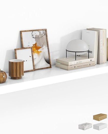 RICHFOCUS 55Inch Floating Shelves for Wall 1 Pack Shelves for Bedroom|Kitchen|Bathroom Wall Mounted Rustic Wood Floating Shelf with Invisible Brackets for Books|Storage|Decor, White