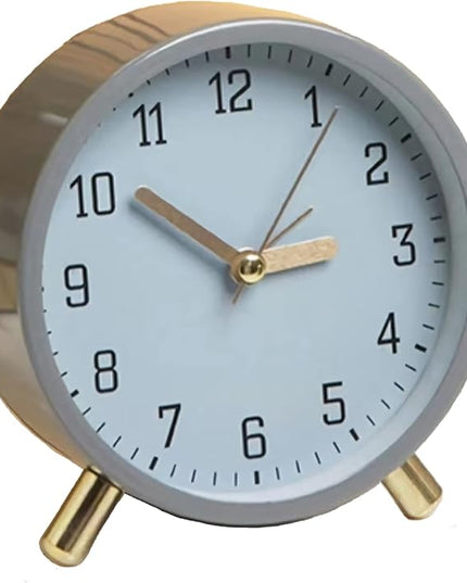 SHISEDECO Alarm Clock with Backlight, 4.5 inches Bedside Analog Non-Ticking Silent Small Deskclock with Arabic Numerals, Battery Operated Round Tableclock for Living Room, Bedroom (Grey Clock)