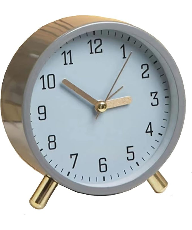 SHISEDECO Alarm Clock with Backlight, 4.5 inches Bedside Analog Non-Ticking Silent Small Deskclock with Arabic Numerals, Battery Operated Round Tableclock for Living Room, Bedroom (Grey Clock)
