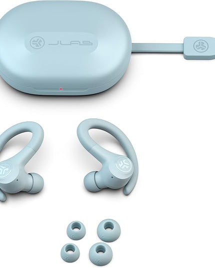 JLab Go Sport+ Wireless Workout Earbuds Featuring C3 Clear Calling, Secure Earhook Sport Design, 35+ Hour Bluetooth Playtime, and 3 EQ Sound Settings (Light Blue)