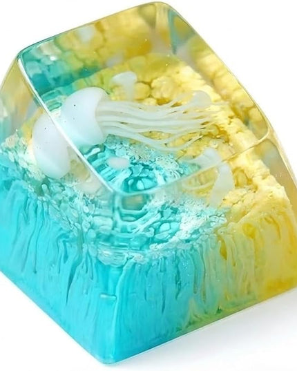 Jellyfish Artisan Keycap Pastel Yellow Teal Ocean R1 SA Profile Custom Sea Creature Keycaps 1U ESC Handmade Gaming Resin Key Cap Cherry MX Switch Compatible Mechanical Keyboard Jellyfish Lover Gift