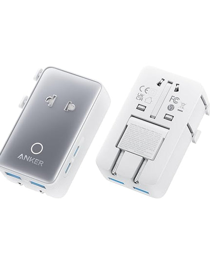 Anker Nano Travel Adapter, 5-Port Power Adapter with 1× 2-Pin AC, 2 USB A, 2 USB C for 20W, Smart Temperature Control, Works in 200+ Countries, Not a Voltage Converter, Travel Essentials (1-Pack)