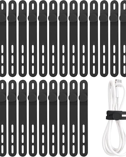 Oligei 25 Pcs Silicone Cable Ties, Cable Ties Reusable, High Elasticity Cord Wraps for Electrical Cords, Cord Organizer for Earphone, Phone Charger(Black)
