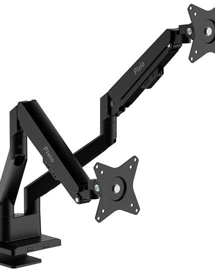 Pixio PS1D Wave Black Dual Monitor Arm Stand Desk Mount - Fits up to 32 inches Monitors and up to 19.8lbs. VESA Compatibility and Integrated Cable Management