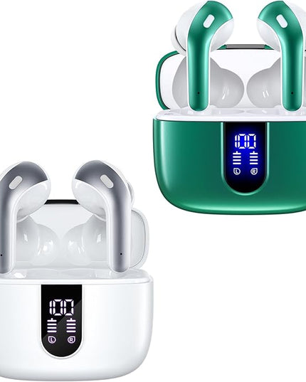 TAGRY 2 Sets X08 White and Forest Green Bluetooth Headphones True Wireless Earbuds 60H Playback Ear Buds with Wireless Charging Case in-Ear Earbuds with Mic