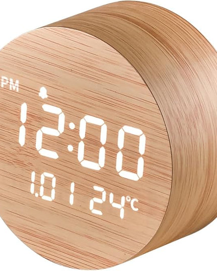 FLT Moonfall Wood Interior LED Desk Clock-Maple (Designed in Korea)- Time, Date, Temperature Display, Customizable Alarms, Auto Brightness, Compact 3.46-Inch Size, USB Cable & Adapter Included
