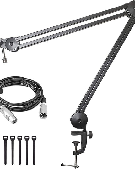 AxcessAbles Large Heavy Duty Desk Mounted Microphone Boom Stand with 3.3ft Extension and 6ft XLR Cable | 5LB Capacity | Podcast Boom for Large Condenser Mic | Desktop Boom Mic Stand