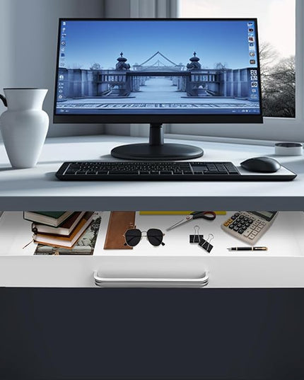 21.5" Under Desk Drawer Slide Out For Office Desk with 2 Dividers, Storage Organizer For Sit Stand Workstation, White