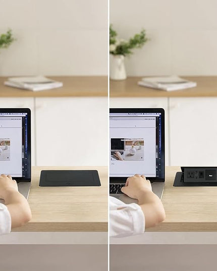 Hidden Pop-Up Outlet with 20W USB C Port Electrical Pop-Up Box Recessed Multimedia Strip Socket with 2 AC Outlets, USB A & USB C Ports with Outlet Network HDMI for The Conference Table (Black-B)