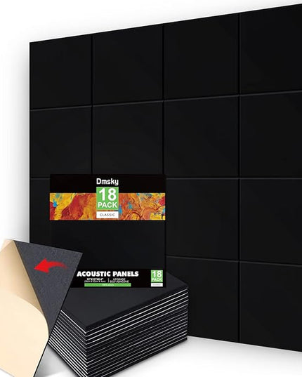 18 Pack Black Acoustic Panels 12"X12"X 0.4"Sound Absorbing Panel Wall Decoration Soundproof Wall Panels High-Density Sound Deadening Panels Acoustic Treatment Panel for Home Studio