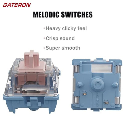 GATERON Melodic Switches for MX Mechanical Keyboard, 5-pin 60gf Clicky/Pre-lubed/Stable stem/Crisp Sound/Accurate triggering Switches (Melodic,108Pcs)