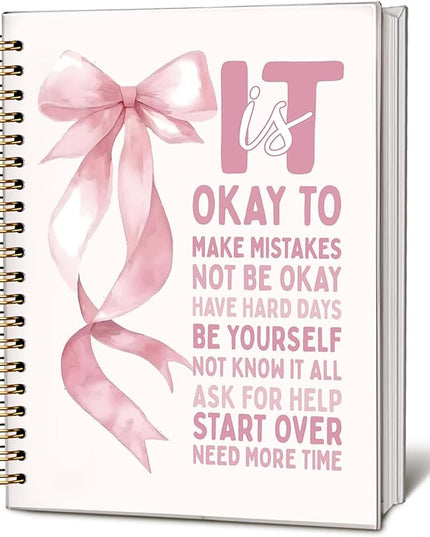 Preppy Bow Mental Health Notebook, It Is Okay to Inspirational Notebooks for Note Taking, Mental Health Journal for Women, Positive Affirmation Journals for Writing, 5.5x8.3 Inch
