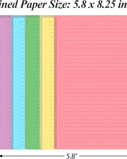 Unpunched Line Paper 5 Colorful - 100 Sheets/200 Pages Ruled Filler Paper, Per Color 20 Sheets, 5.8" x 8.5"
