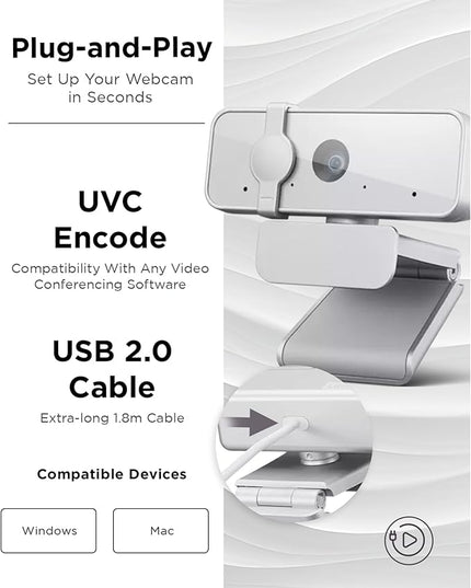 Lenovo HD 1080p Webcam (300 FHD) - Monitor Camera with 95° Wide Angle, 360° Rotation Pan & Tilt, Dual Microphones – Attachable Desktop Cam with Privacy Shutter for Remote Work, Streaming & Gaming