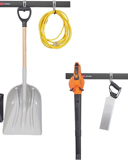 Rubbermaid Garage FastTrack 8-Piece Small Kit Black/Grey All-in-One Rail & Hook Wall Hanging Kit Wall Mounted Storage Solution for Home/Garage