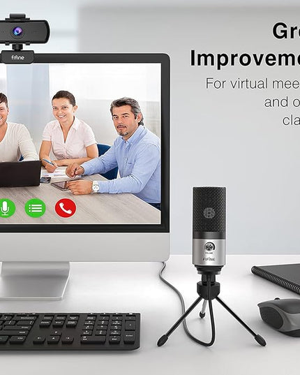 FIFINE USB Microphone for Zoom Video Meeting Online Class on PC Computer, Metal Condenser Desktop Mic with Gain Control for Windows and Mac, Silver - K669S