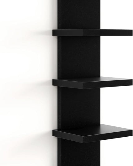 Fun Memories 5 Tier Wall Shelf Unit, Decorative Wall Mount Vertical Shelving, Floating Storage Home Decor Organizer Tall Tower Design Utility Shelving Bedroom Living Room, Black
