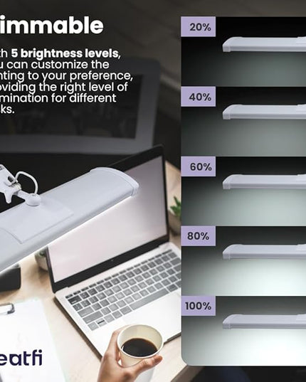 Neatfi Ultra 3,500 Lumen LED Desk Lamp, Color Correlated Temperature, 3 Light Modes, Dimmable, 45W, 26 Inch Wide Metal Shade, 540 SMD LEDs (CCT with Clamp, White)