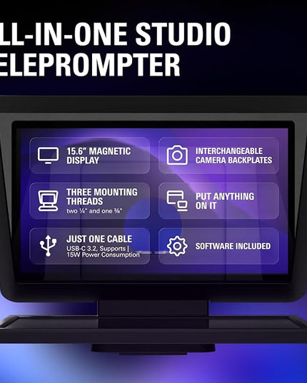 Elgato Prompter XL – Full-Sized Teleprompter with Removable Display, Video Conferencing Monitor, for DSLR Mirrorless & Studio Cameras, Single-Cable Setup – USB-C 3.2 for PC & Mac