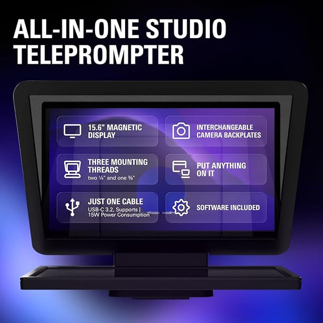 Elgato Prompter XL – Full-Sized Teleprompter with Removable Display, Video Conferencing Monitor, for DSLR Mirrorless & Studio Cameras, Single-Cable Setup – USB-C 3.2 for PC & Mac