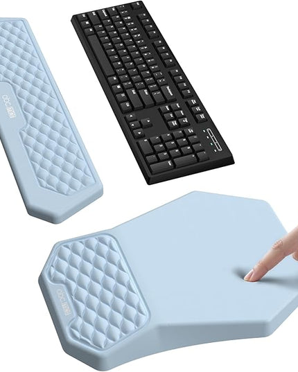 Ergonomic Mouse Pad and Keyboard Wrist Rest Support Set, Massage Design Mousepad for Carpal Tunnel Pain Relief, Memory Foam, Non-Slip PU Base for Computer Desk, Baby Blue