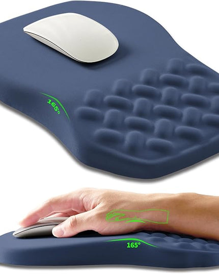 Ergonomic Slope Mouse Pad Wrist Support, Wrist Rest Mousepad for Carpal Tunnel Pain Relief with Massage Bulge and Slow Rebound Memory Foam (12x8 inch, Deep Blue)