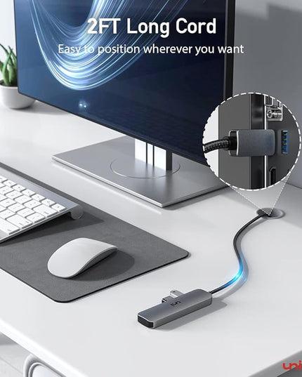 uni USB C to USB Hub 4 Ports 2ft, Sturdy Braided USB Type C to USB Adapter with 4 USB 3.0 Ports, Thunderbolt 3 to Multiport USB 3.0 Hub Adapter for MacBook Pro/Air 2020/2019, iPad Pro